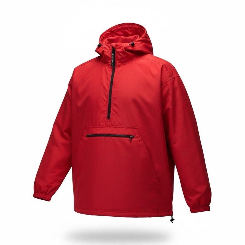 Charles River Apparel Red Windbreaker 1/4 Zip Hooded Jacket Men's Small Coastal